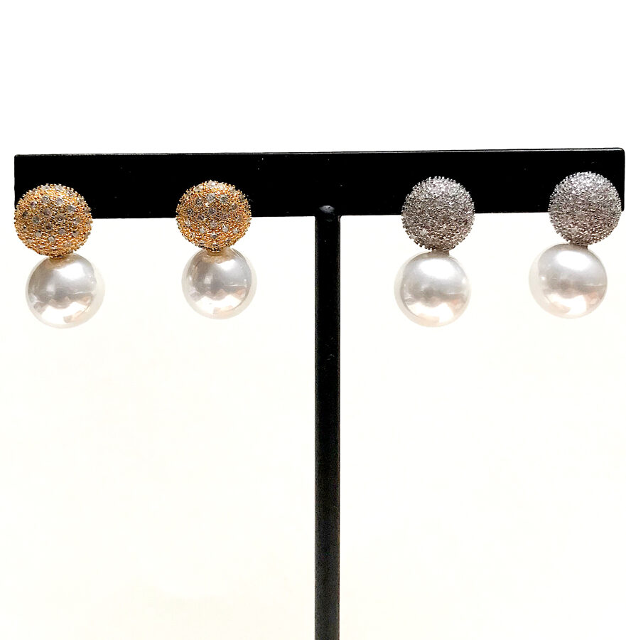 Auskari pērle ar akmentiņu bumbiņu